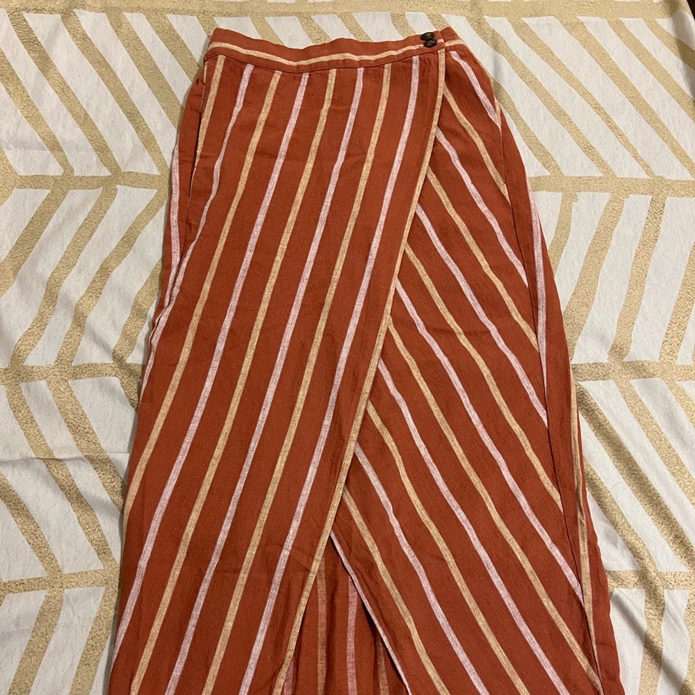 Madewelm Linen Cotton-Overlay Skirt in Stripe